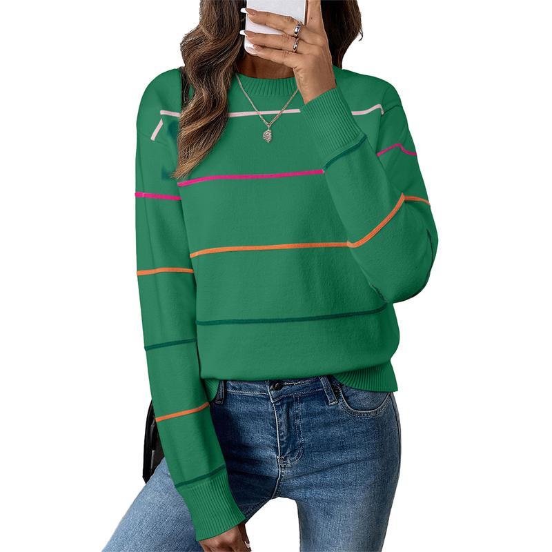 Women's Striped Sweater Cozy Soft Ribbed Knit Crew Neck Long Sleeve(BUY 2 FREE SHIPPING)