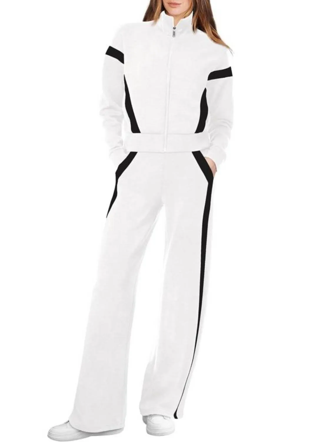 Women's Zip Up Sweatshirt and Wide Leg Sweatpant 2 Piece Sweatsuit(BUY 2 FREE SHIPPING)