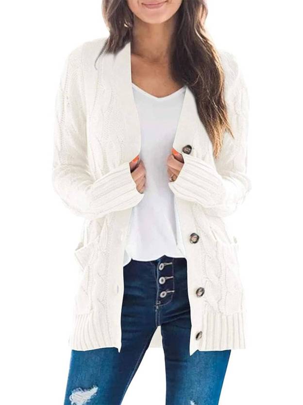 Women's Fall Casual Long Sleeve Button Down Open Front Cable Knit Cardigan
