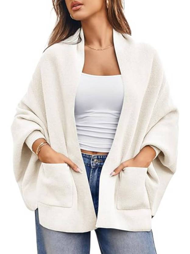Womens Open Front Batwing Long Sleeve Shawl Knit Cardigan