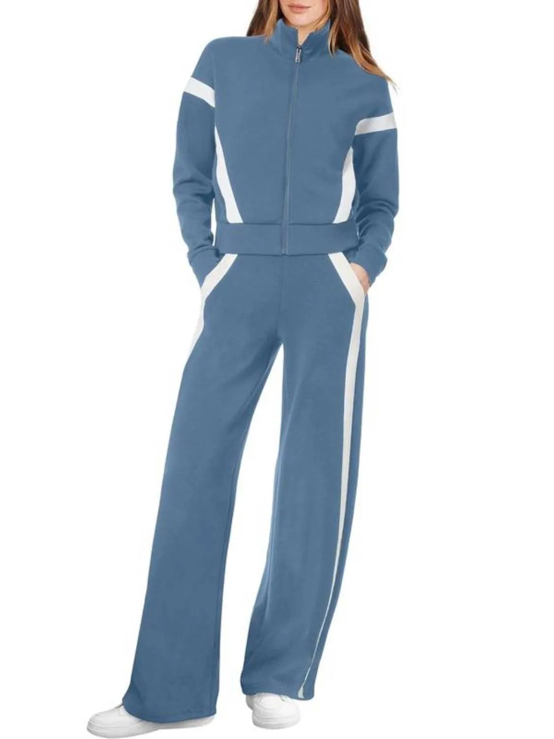Women's Zip Up Sweatshirt and Wide Leg Sweatpant 2 Piece Sweatsuit(BUY 2 FREE SHIPPING)