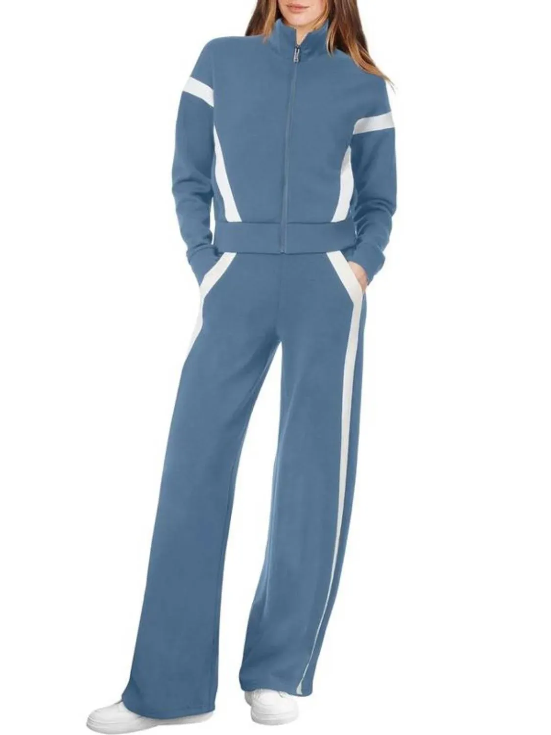 Women's Zip Up Sweatshirt and Wide Leg Sweatpant 2 Piece Sweatsuit(BUY 2 FREE SHIPPING)