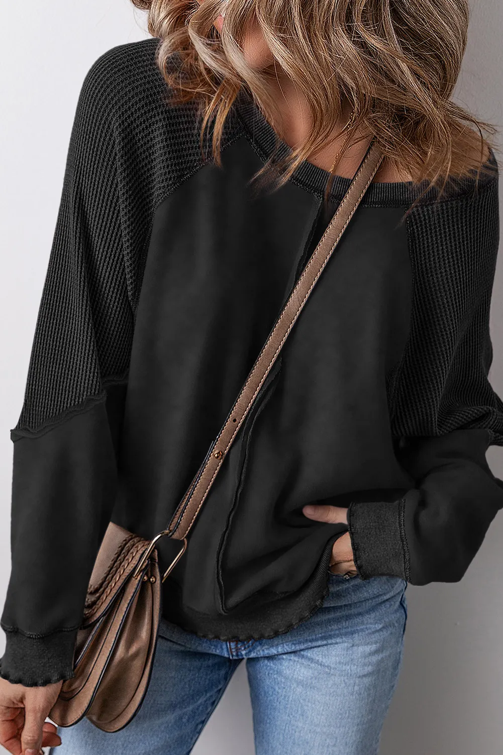 Women's  Reverse Seam Fashion Waffle Knit Sweatshirt (Buy 2 Free Shipping)