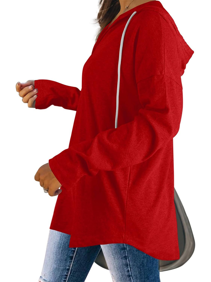 Women's Casual V Neck Long Sleeve Drawstring Hoodie Sweatshirts