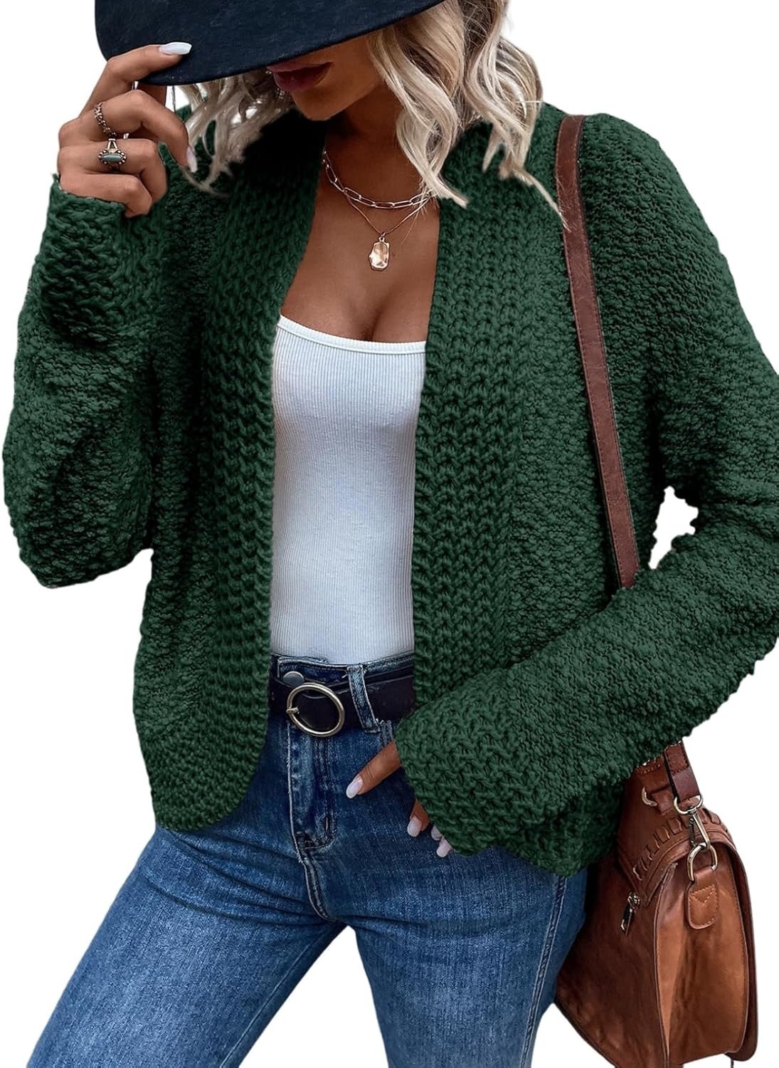 Women's 2025 Fashion Casual Open Front Long Sleeve Chunky Knit Cardigans Sweaters