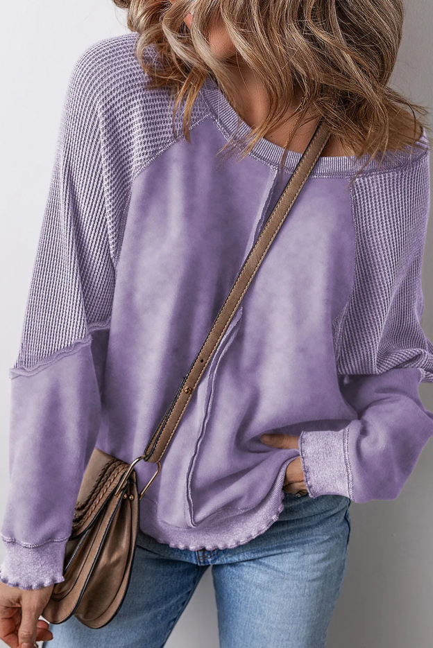 Women's  Reverse Seam Fashion Waffle Knit Sweatshirt (Buy 2 Free Shipping)