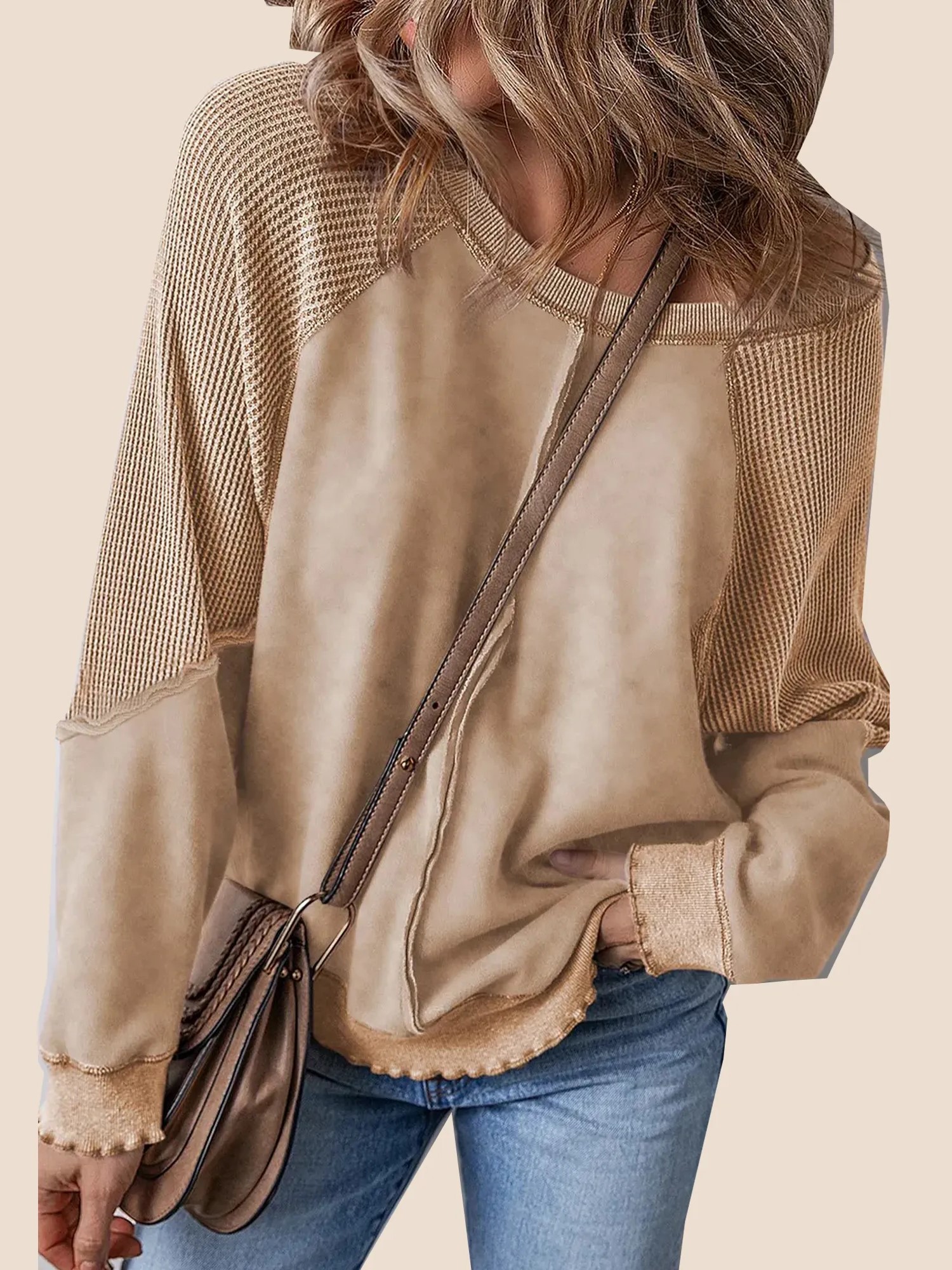 Women's  Reverse Seam Waffle Knit Sweatshirt (Buy 2 Free Shipping)