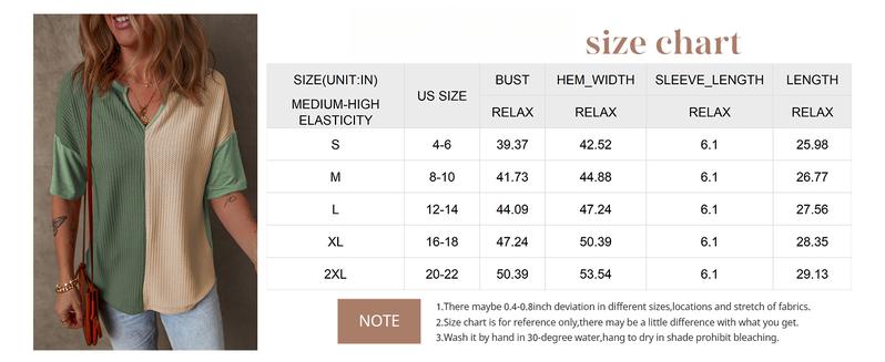 Womens Summer Tops Fashion 2025 Half Sleeve Fluffy Touch Waffle Knit Shirts Casual V Neck Colorblock Patchwork Blouse Womens Summer Tops Fashion 2025 Half Sleeve Fluffy Touch Waffle Knit Shirts Casual V Neck Colorblock Patchwork Blouse