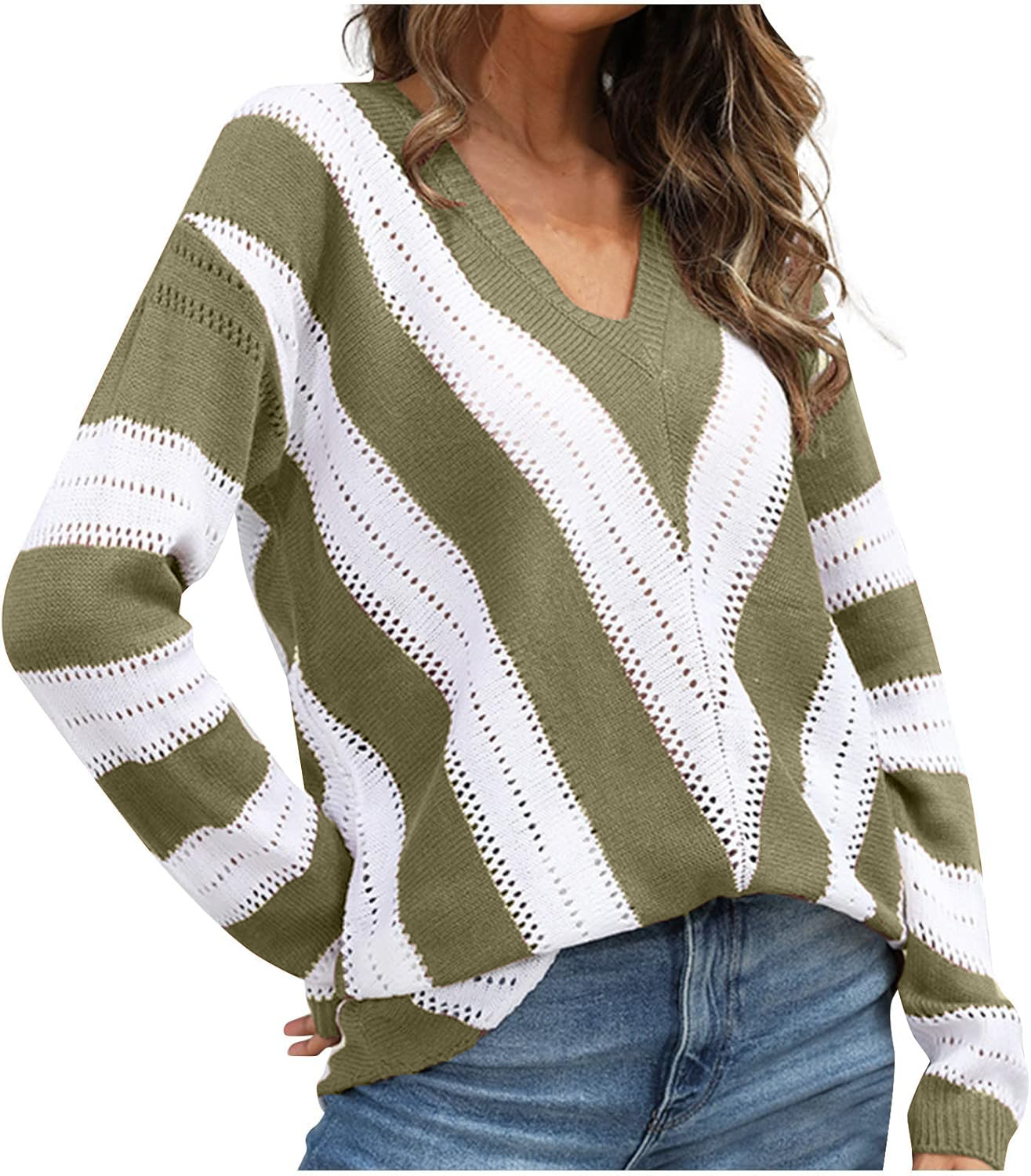 2024 FALL Striped V-neck casual sweater(BUY 2 FREE SHIPPING)