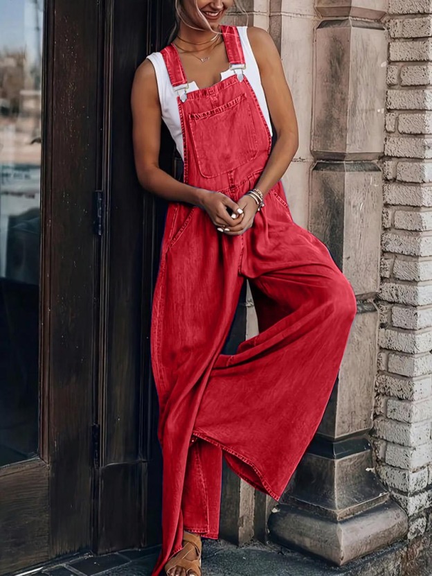 Women Casual Jumpsuits Adjustable Straps Oversized Denim Overall Wide Leg Rompers with Pockets(buy 2 free shipping)