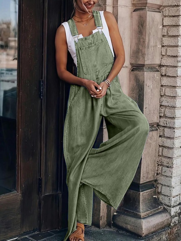Women Casual Jumpsuits Adjustable Straps Oversized Denim Overall Wide Leg Rompers with Pockets(buy 2 free shipping)