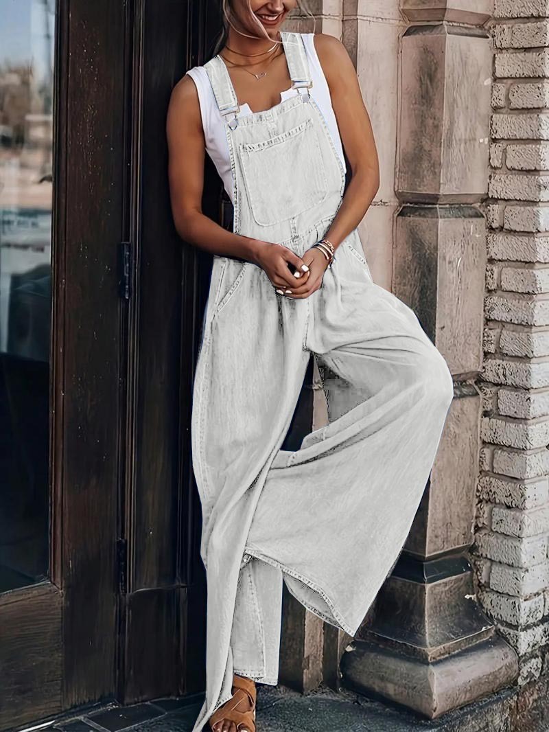 Women Casual Jumpsuits Adjustable Straps Oversized Denim Overall Wide Leg Rompers with Pockets(buy 2 free shipping)