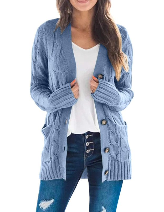 HOT SALE Women's Button Down Open Front Cable Knit Cardigan Sweater
