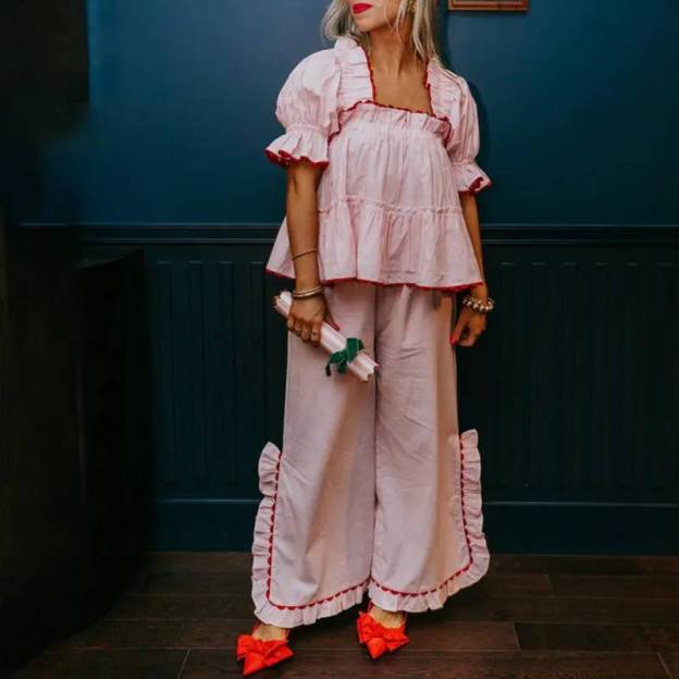 Women Pajama Set, Stripes/Plaid Short Sleeve Square Neck T-shirt with Pants Sleepwear Loungewear（buy 2 free shipping)