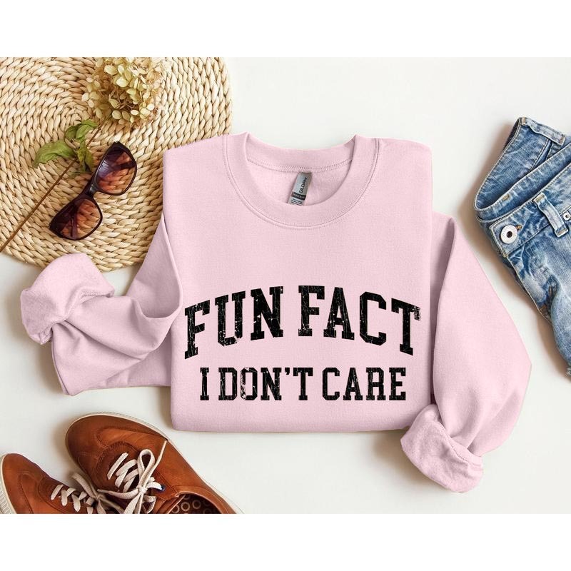 Fun Fact I Don't Care Funny Crew Neck Sarcastic College Sweatshirt