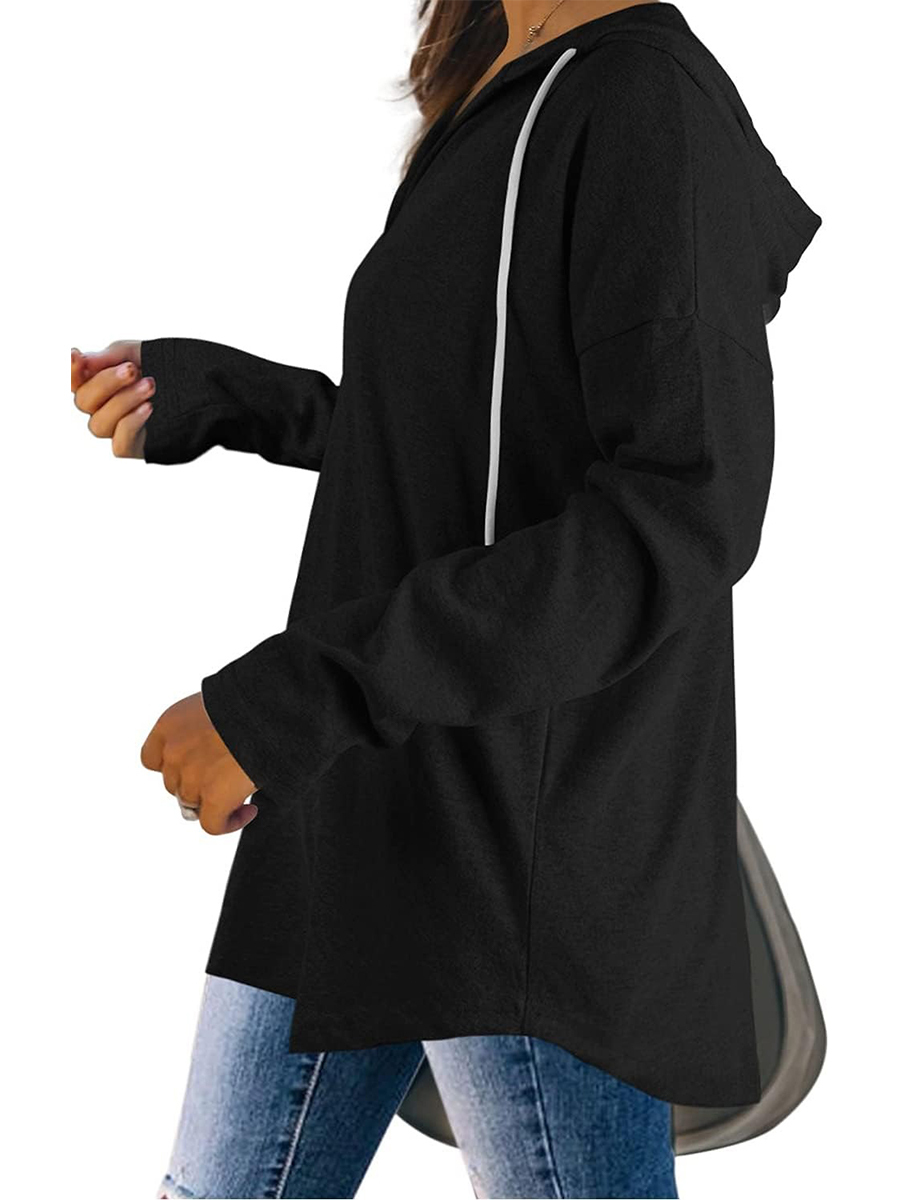 Women's Casual V Neck Long Sleeve Drawstring Hoodie Sweatshirts