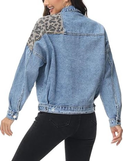 Women's long-sleeved button-up leopard print short denim jacket(buy 2 free shipping)