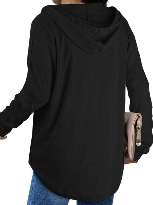 Women's Casual V Neck Long Sleeve Drawstring Hoodie Sweatshirts