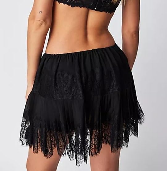 Women Y2K Black White Lace Mini Skirt Low Rise Half Slip Underskirt Ruffle Pleated Layered Flowy Short Skirts