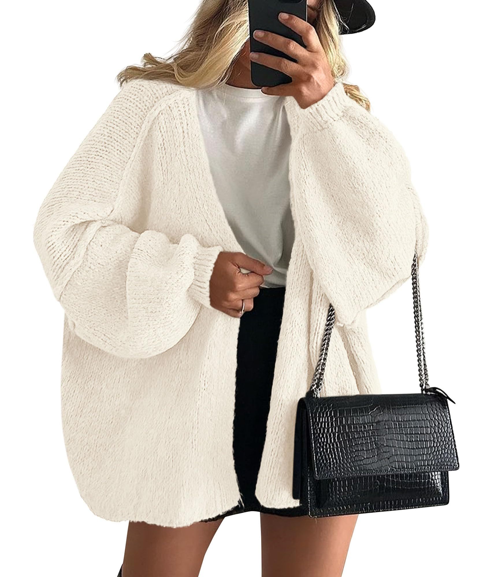 Womens Oversized Long Lantern Sleeve Knit Open Front Lightweight Cardigan Sweaters(buy 2 free shipping)