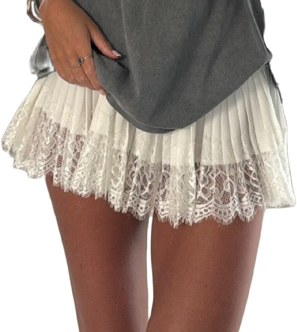 Women Y2K Black White Lace Mini Skirt Low Rise Half Slip Underskirt Ruffle Pleated Layered Flowy Short Skirts