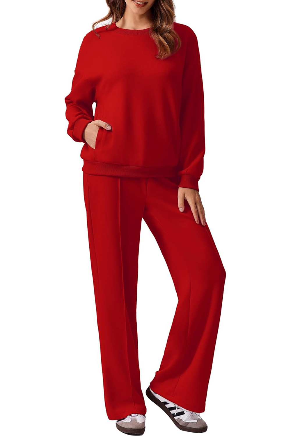 Women's Long Sleeve Sweatshirt Drawstring Straight Pants Two-Piece Set(BUY 2 FREE SHIPPING)