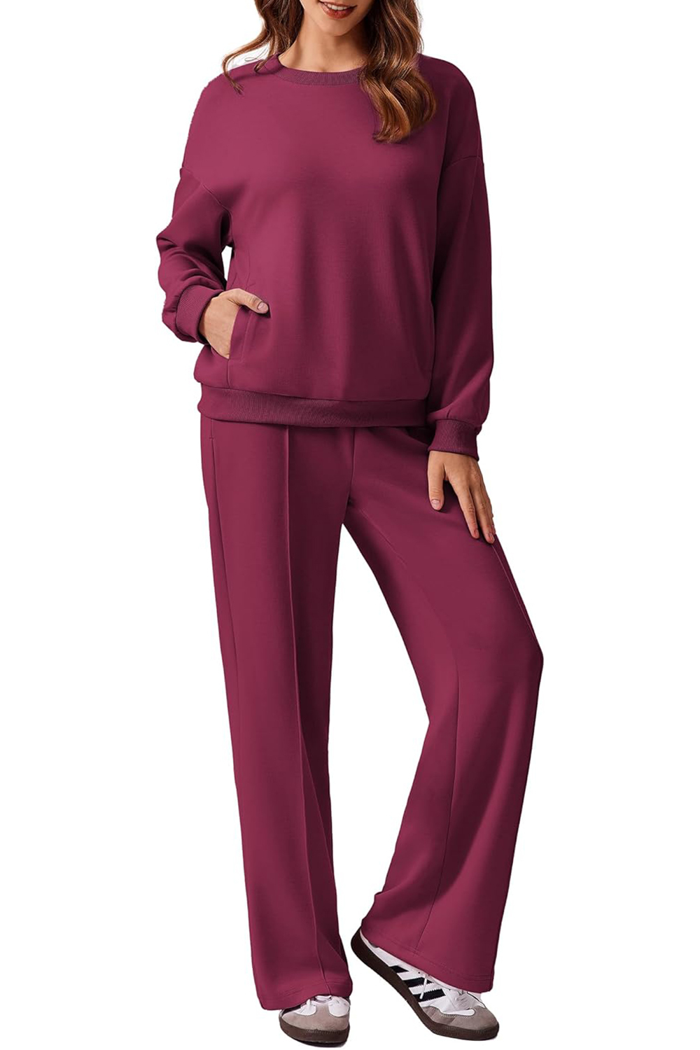 Women's Long Sleeve Sweatshirt Drawstring Straight Pants Two-Piece Set(BUY 2 FREE SHIPPING)