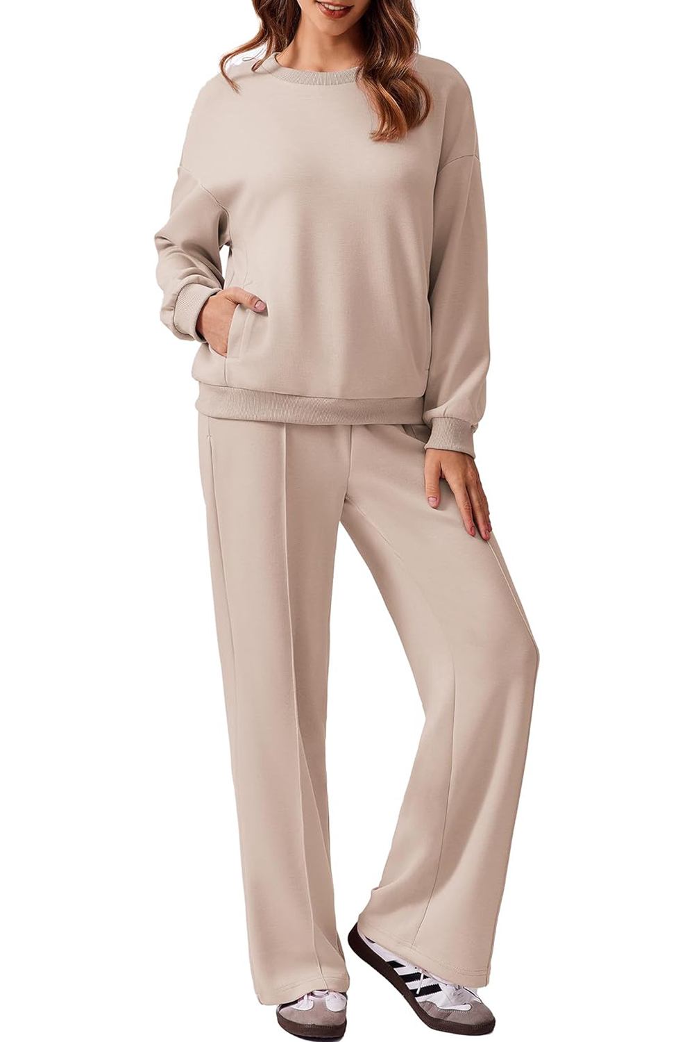 Women's Long Sleeve Sweatshirt Drawstring Straight Pants Two-Piece Set(BUY 2 FREE SHIPPING)
