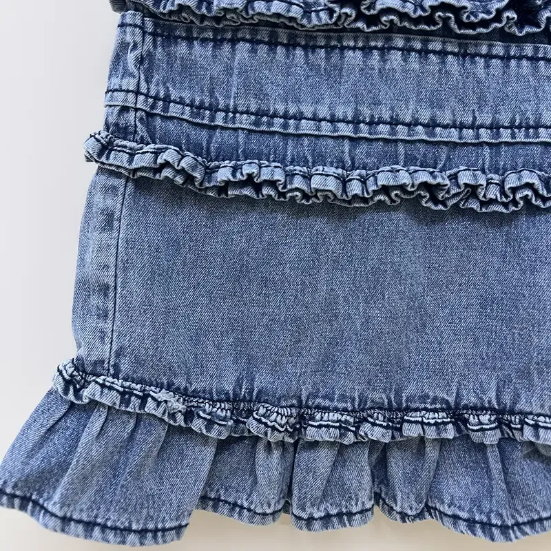  Vintage Ruffle Hem Wide Leg Denim Pants