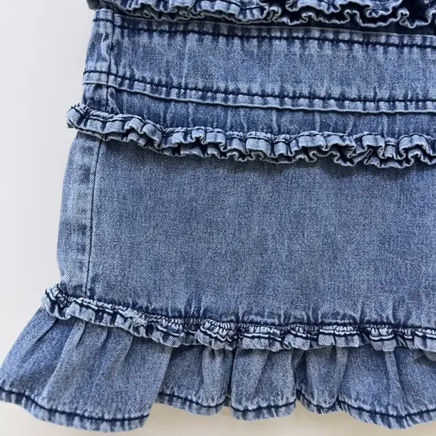  Vintage Ruffle Hem Wide Leg Denim Pants