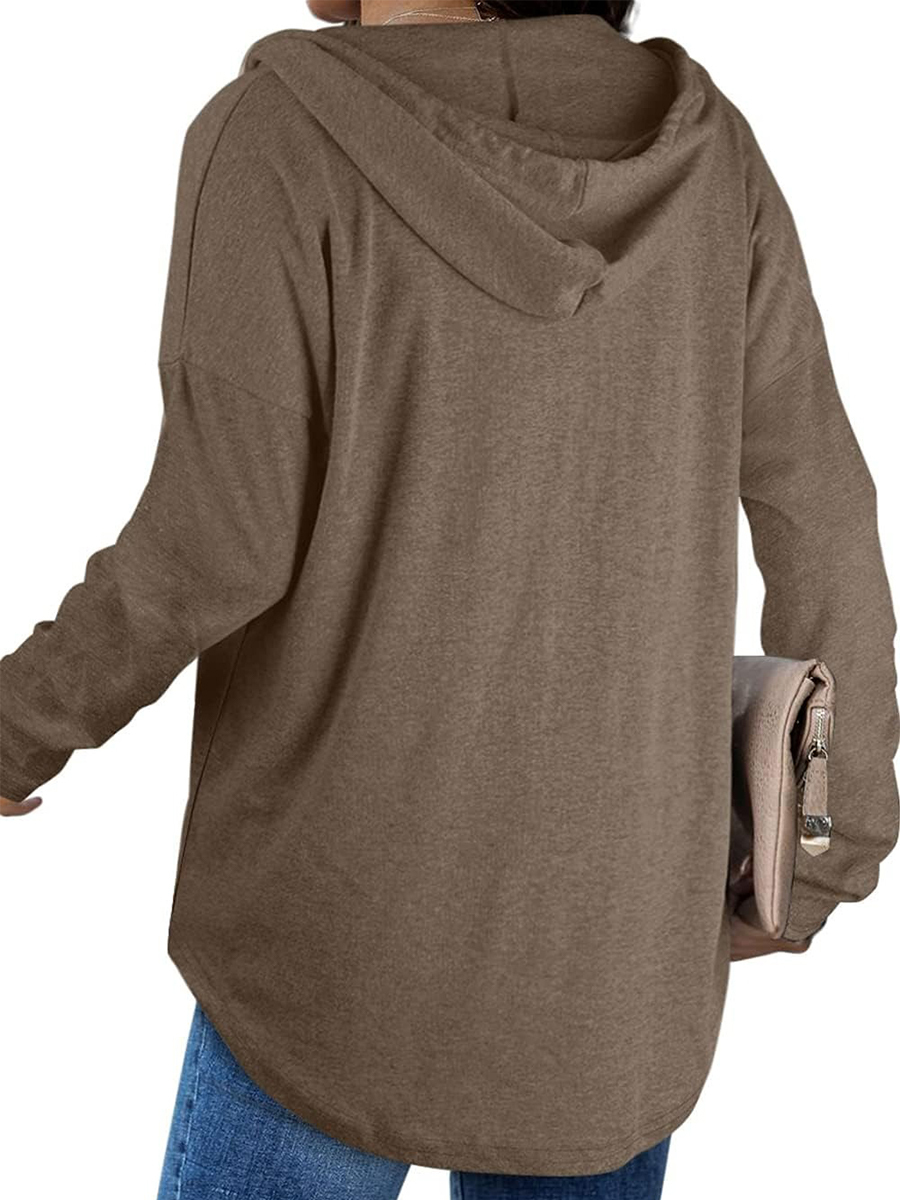 Women's Casual V Neck Long Sleeve Drawstring Hoodie Sweatshirts