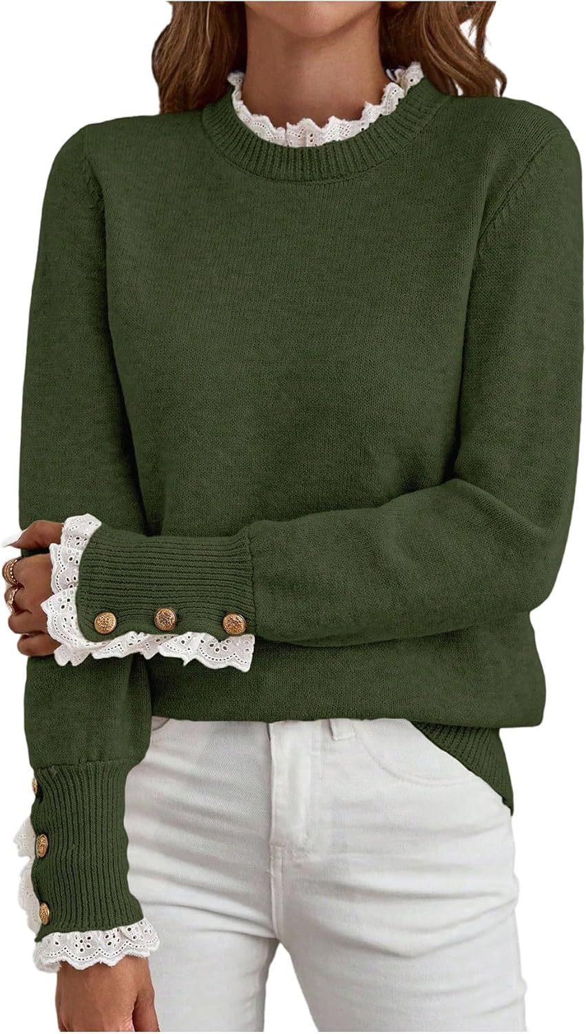 Women's Lace Peplum Mock Neck Sweater Soft Cozy Fall Pullover Top (BUY 2 FREE SHIPPING)