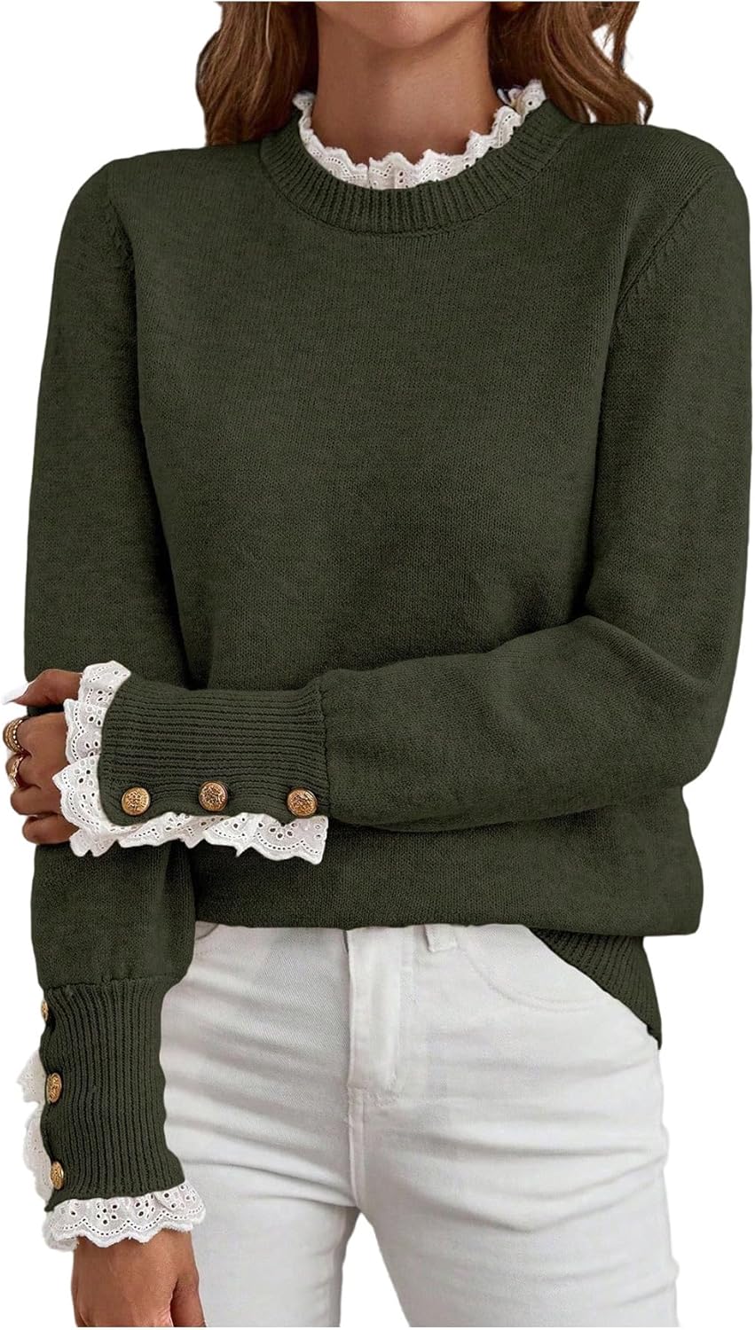 Women's Lace Peplum Mock Neck Sweater Soft Cozy Fall Pullover Top (BUY 2 FREE SHIPPING)