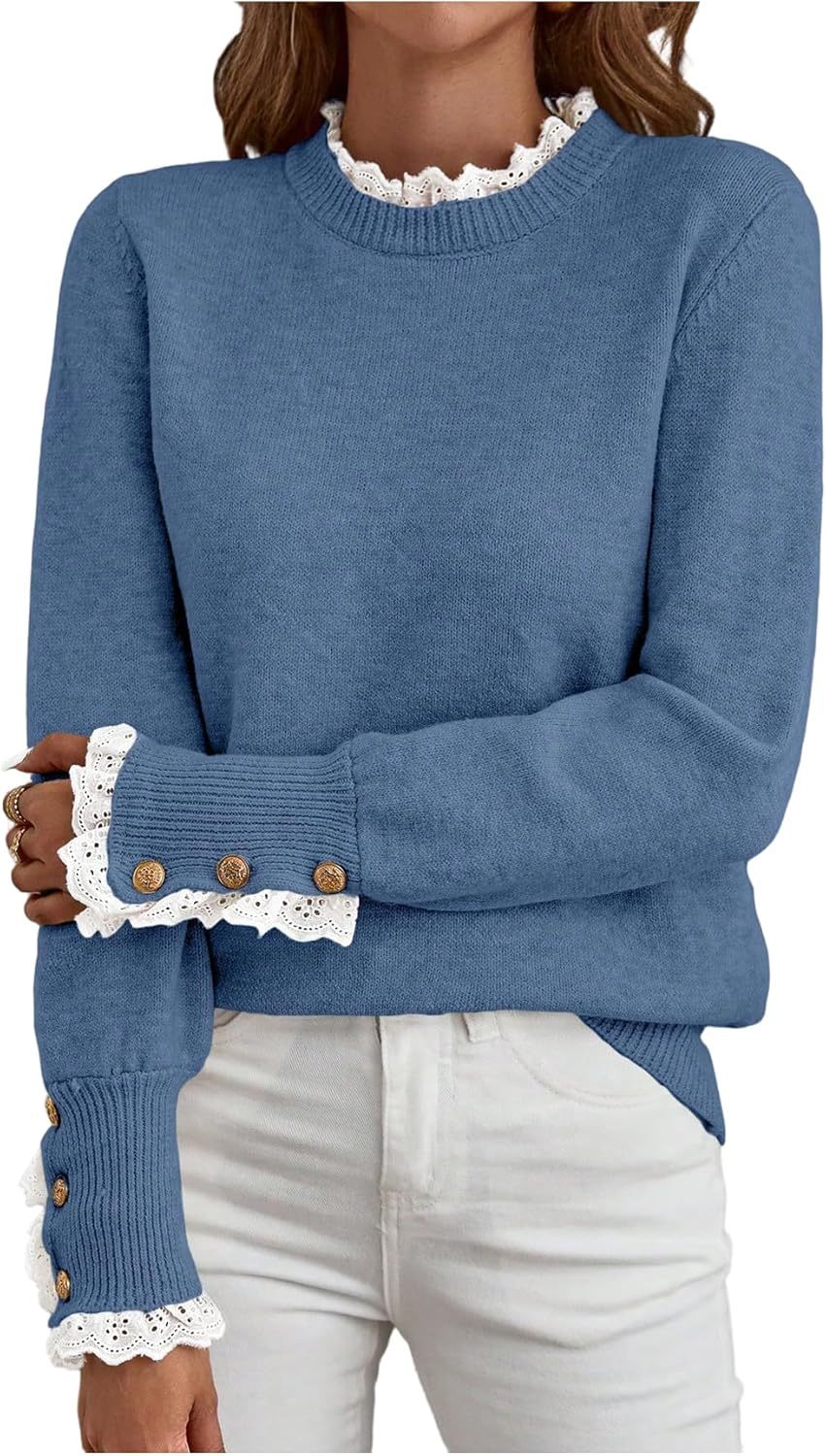 Women's Lace Peplum Mock Neck Sweater Soft Cozy Fall Pullover Top (BUY 2 FREE SHIPPING)