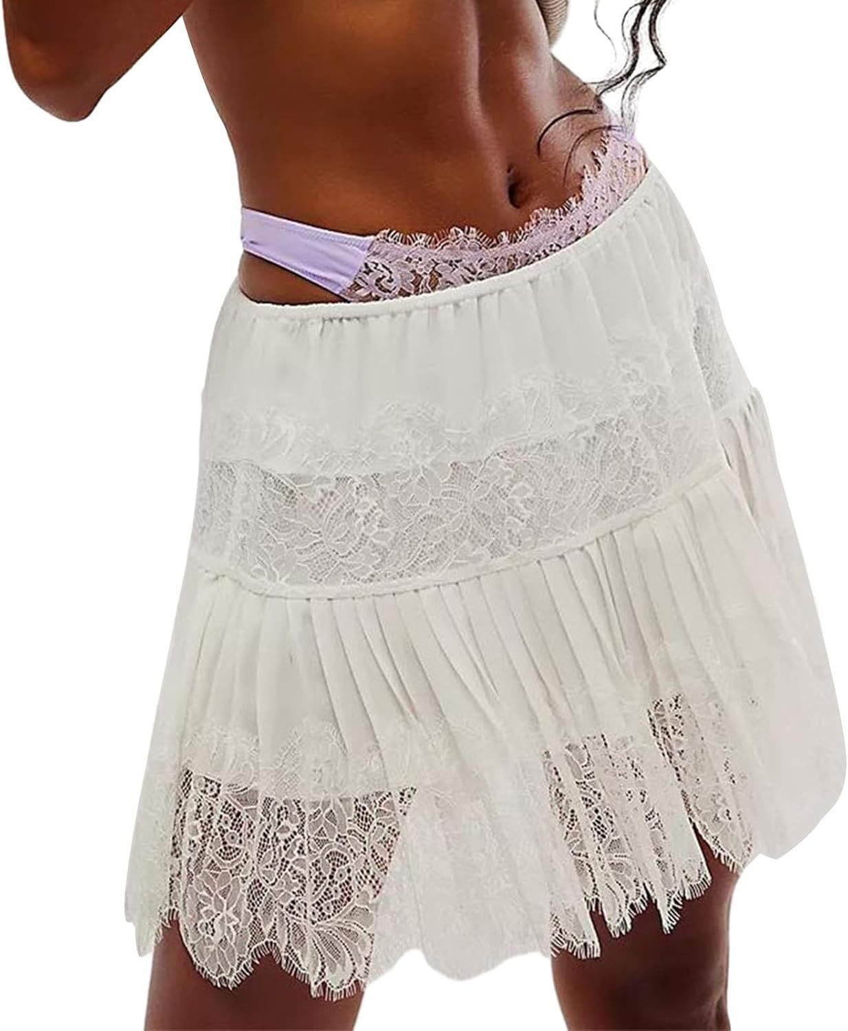 Women Y2K Black White Lace Mini Skirt Low Rise Half Slip Underskirt Ru