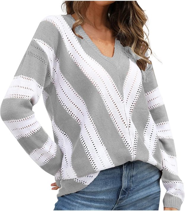 2024 FALL Striped V-neck casual sweater(BUY 2 FREE SHIPPING)
