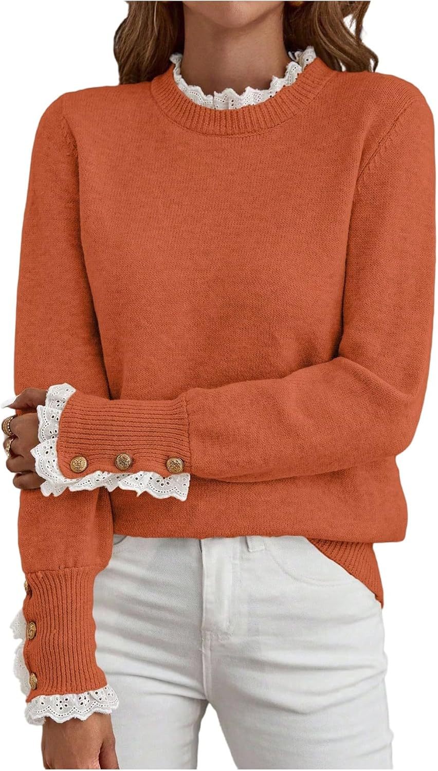 Women's Lace Peplum Mock Neck Sweater Soft Cozy Fall Pullover Top (BUY 2 FREE SHIPPING)