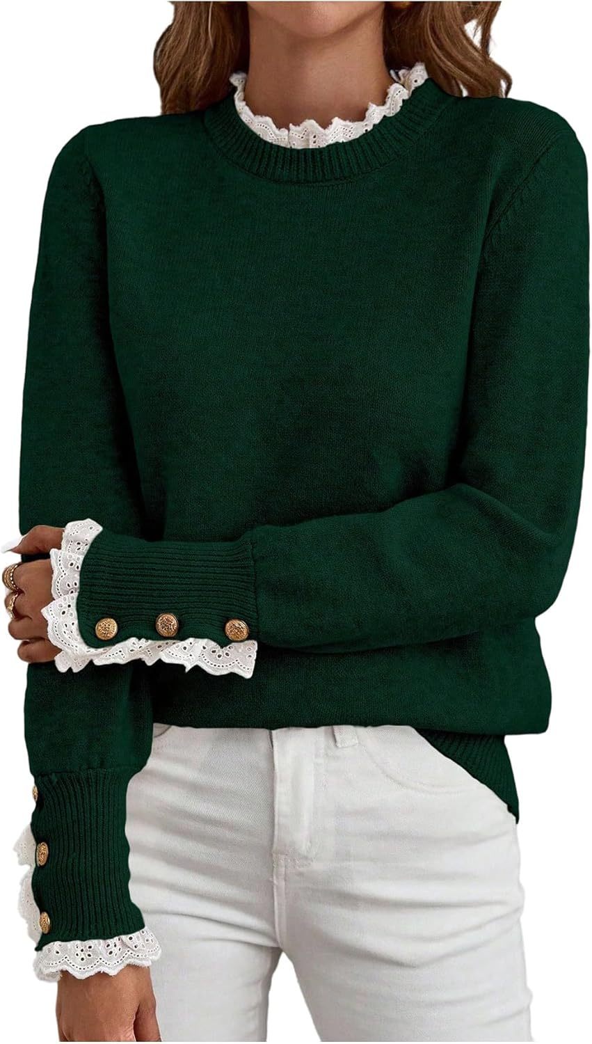 Women's Lace Peplum Mock Neck Sweater Soft Cozy Fall Pullover Top (BUY 2 FREE SHIPPING)
