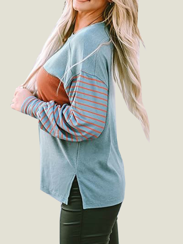 Women's Cute Color Block Long Sleeve Casual Top (Buy 2 Free Shipping)
