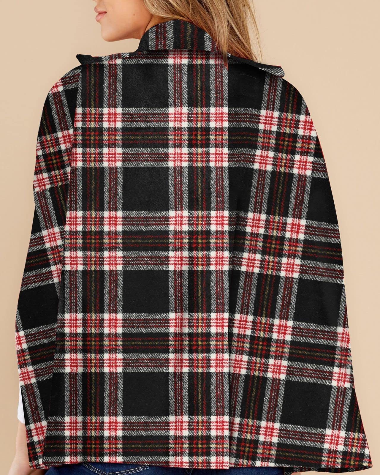 Women's Plaid Double Breasted Winter Cape Turn Down Poncho Coats(Buy 2 Free Shipping)