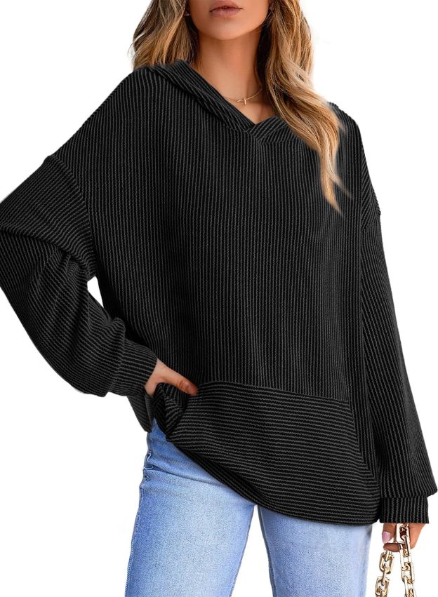 Ribbed Knit Pullover Hoodie (Buy 2 Free Shipping)