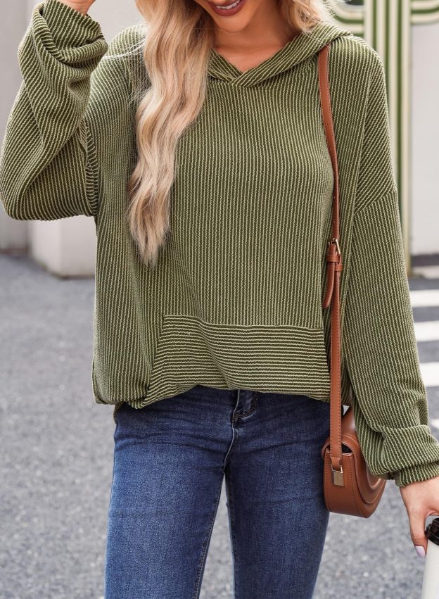 Ribbed Knit Pullover Hoodie (Buy 2 Free Shipping)