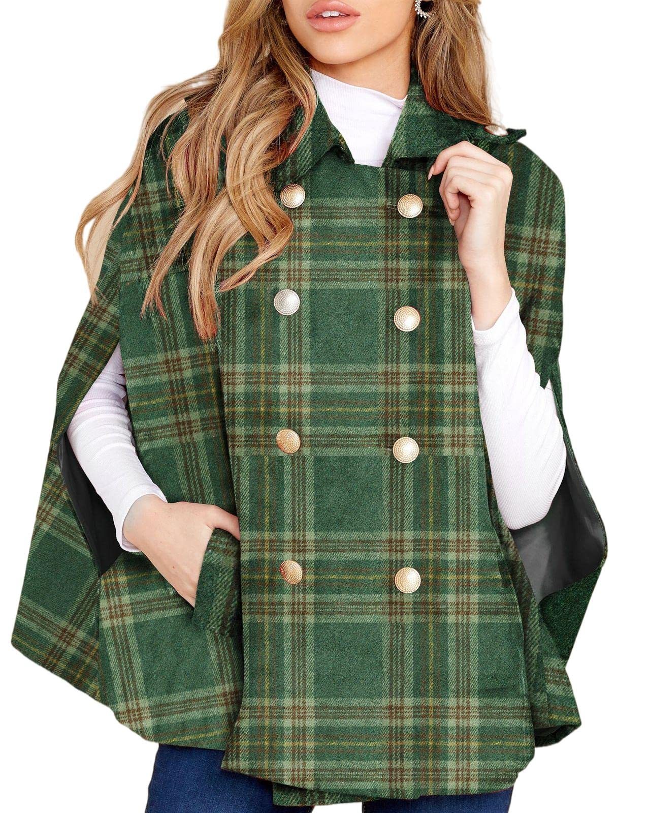 Women's Plaid Double Breasted Winter Cape Turn Down Poncho Coats(Buy 2 Free Shipping)