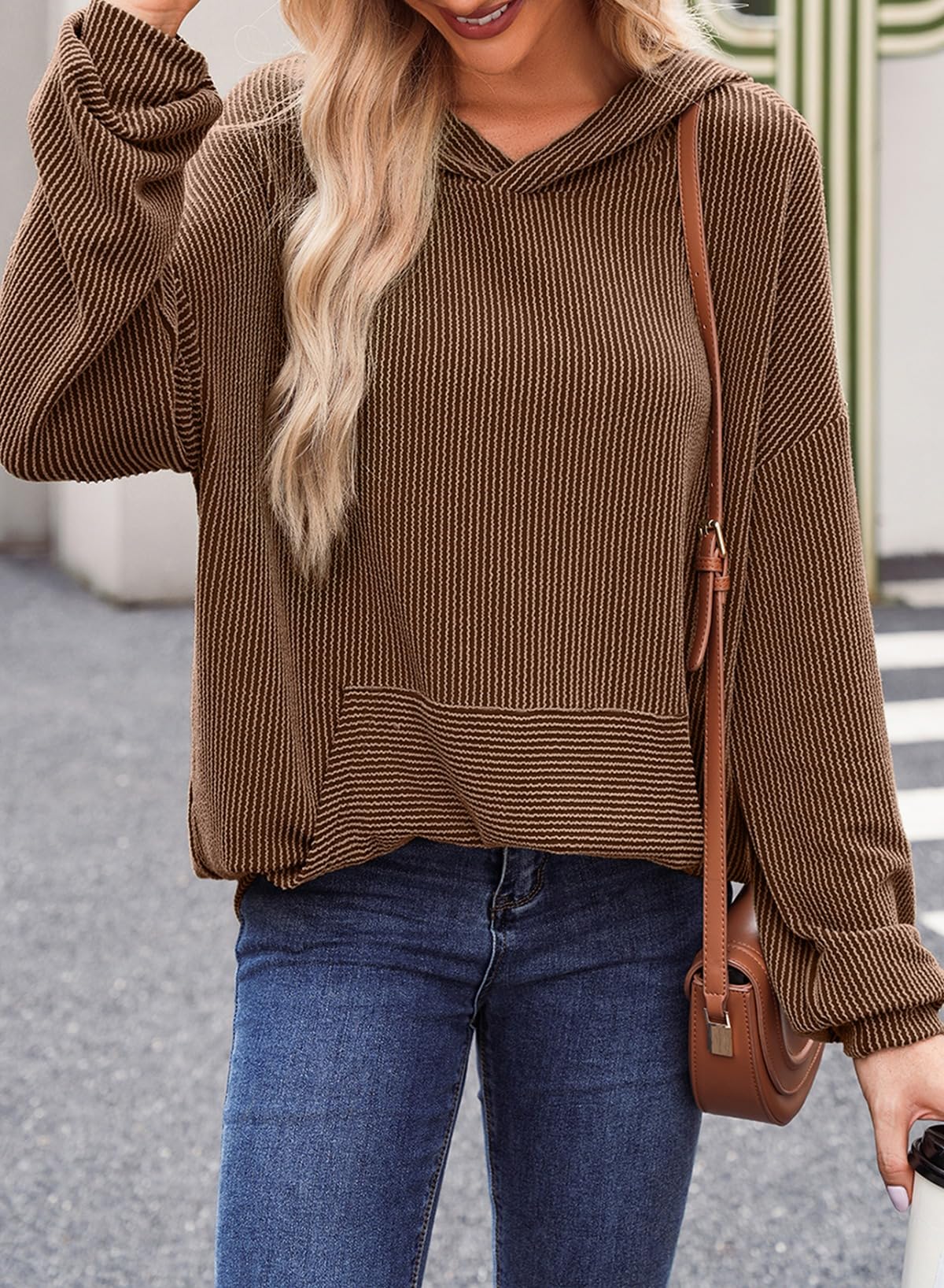 Ribbed Knit Pullover Hoodie (Buy 2 Free Shipping)