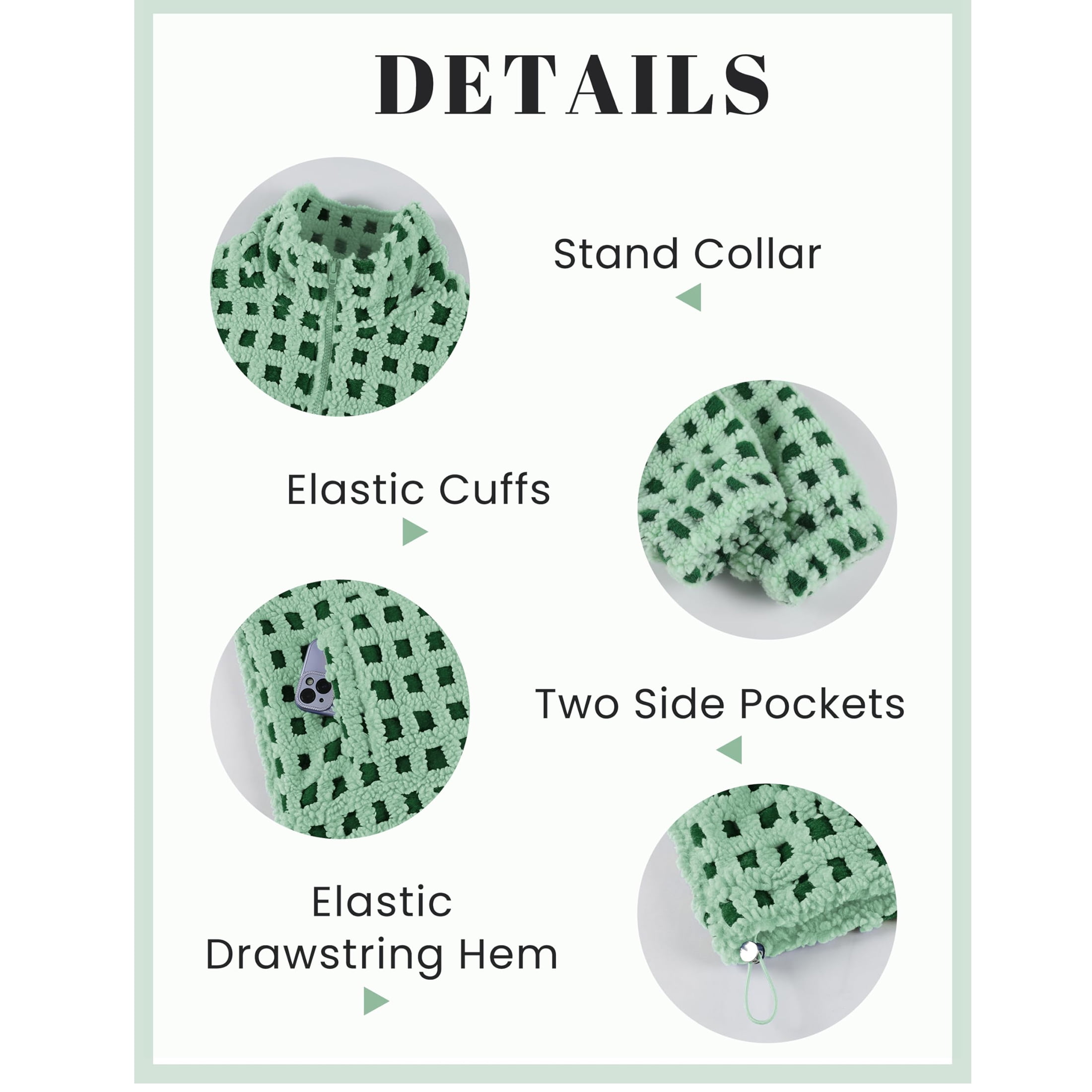 Women's Sherpa Checkered Fleece Jacket Long Sleeve Coat Warm Zip Up Plaid Outwear with Pocket