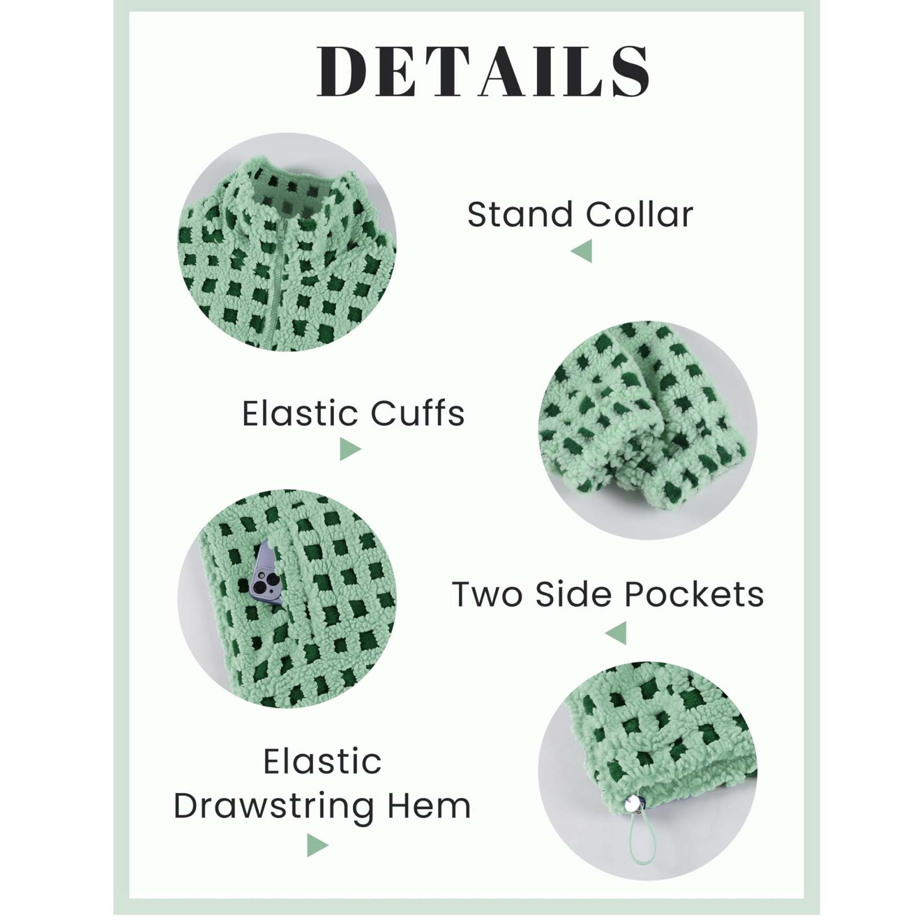 Women's Sherpa Checkered Fleece Jacket Long Sleeve Coat Warm Zip Up Plaid Outwear with Pocket