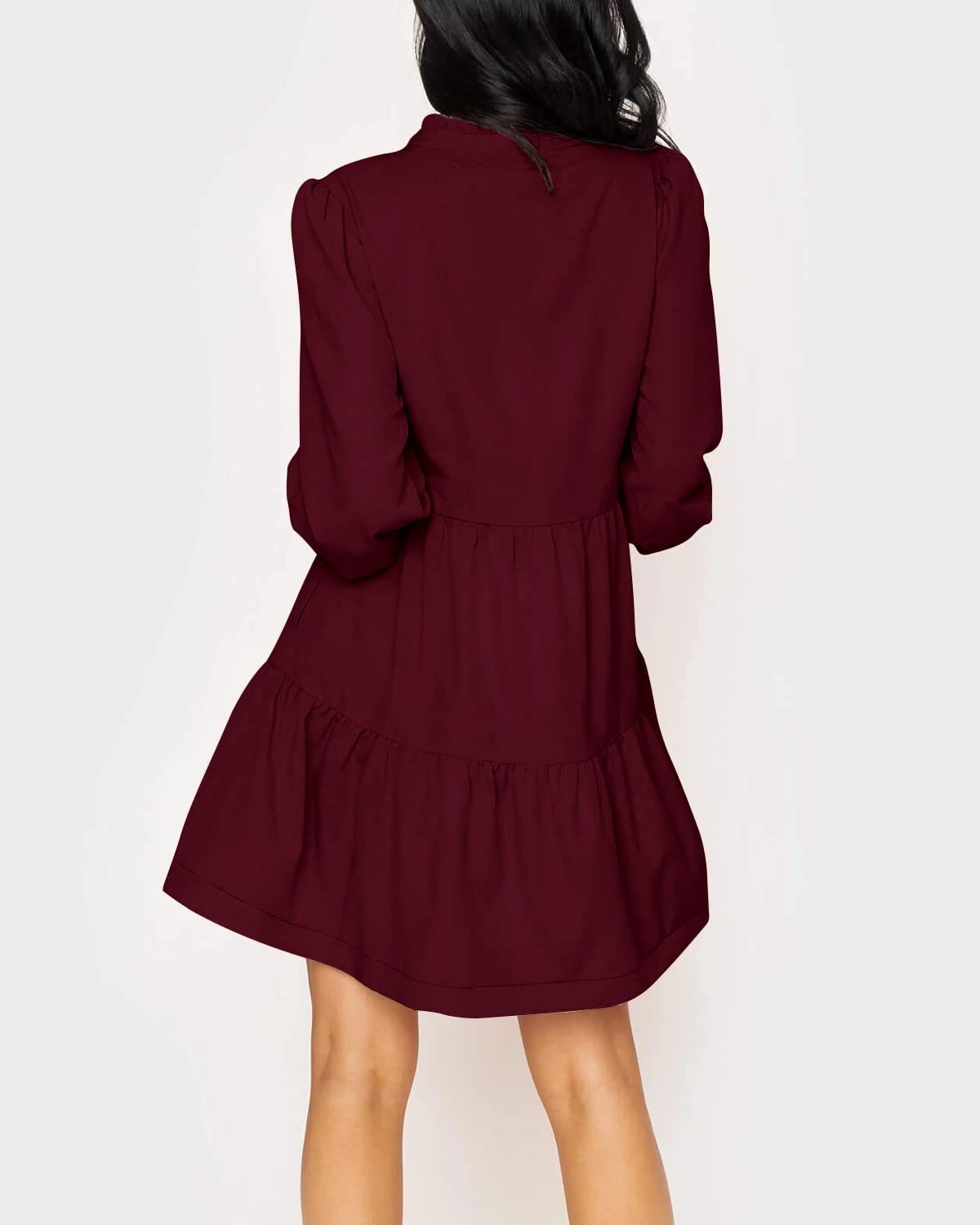 Women's  Casual V Neck Fall Long Sleeve Loose Ruffle Tiered Dress