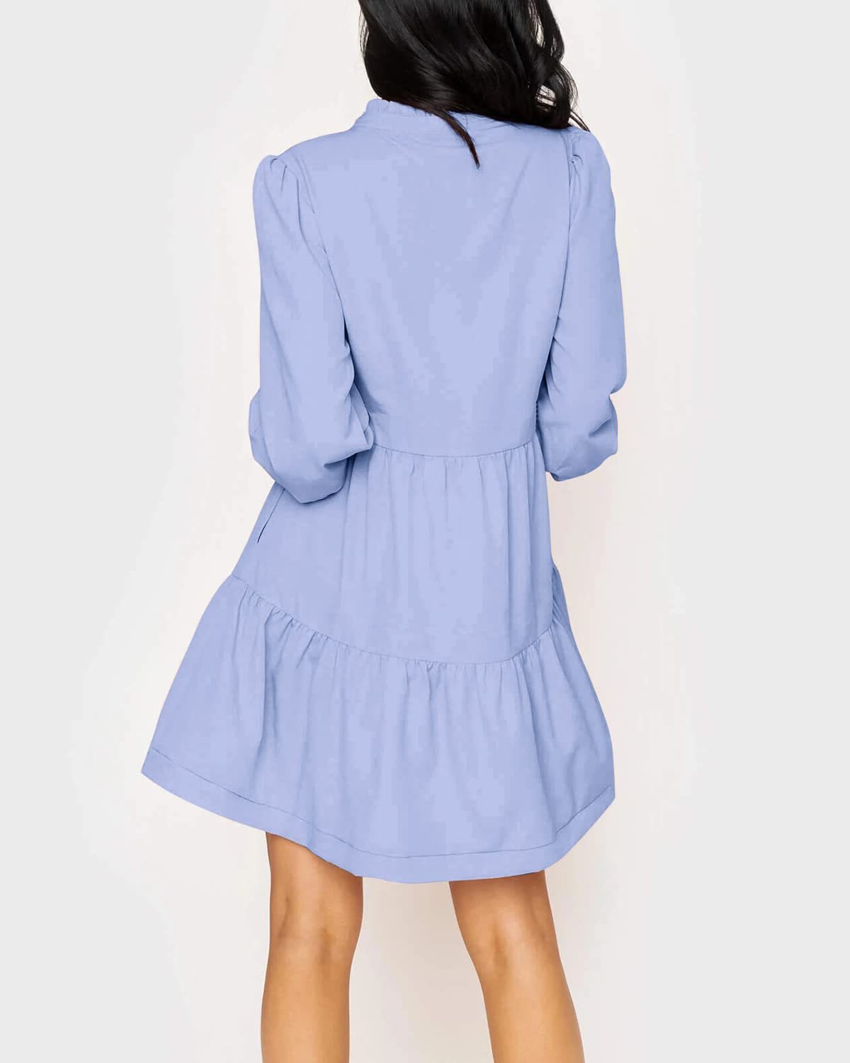 Women's  Casual V Neck Fall Long Sleeve Loose Ruffle Tiered Dress