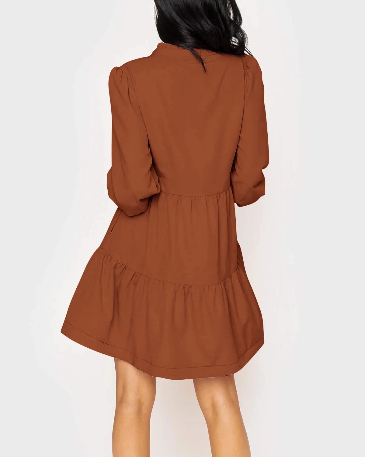 Women's  Casual V Neck Fall Long Sleeve Loose Ruffle Tiered Dress