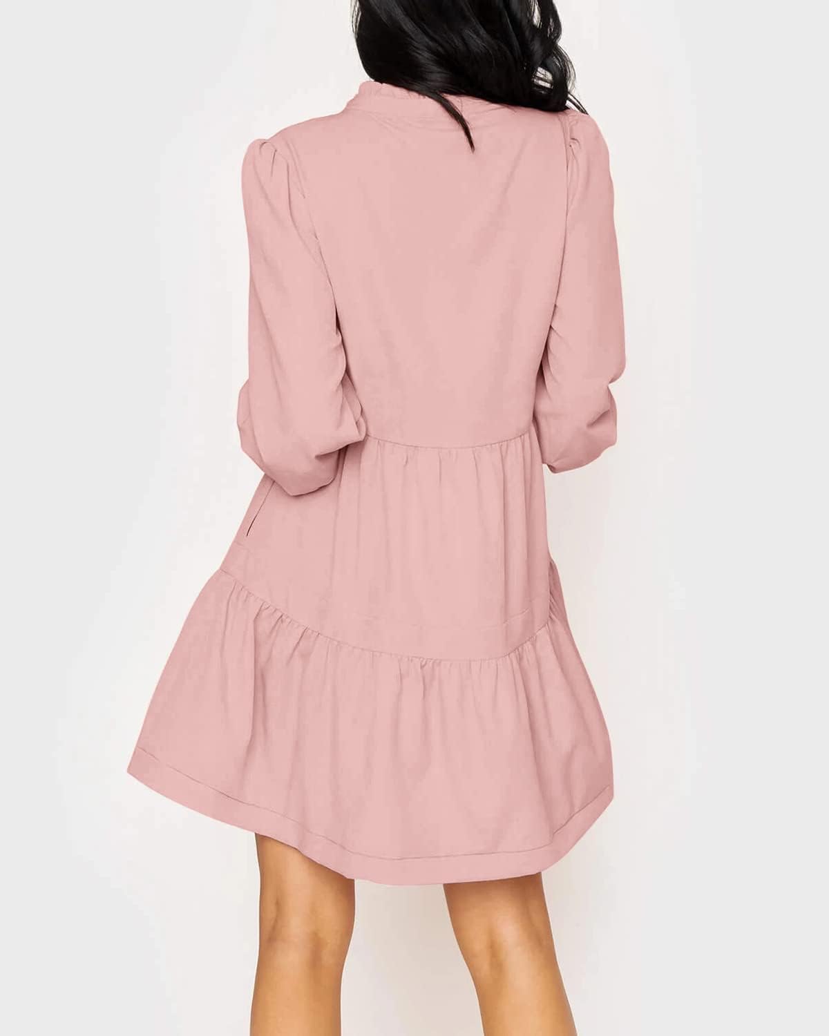Women's  Casual V Neck Fall Long Sleeve Loose Ruffle Tiered Dress